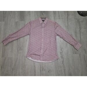 Nick Graham Modern Fit Stretch Shirt Small Muted Burgundy Paisley Print Contrast